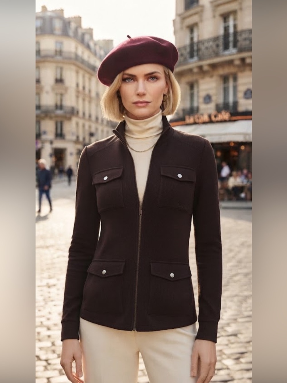 LRL Lauren Ralph Lauren Active Dark Brown Zipper Utility Jacket